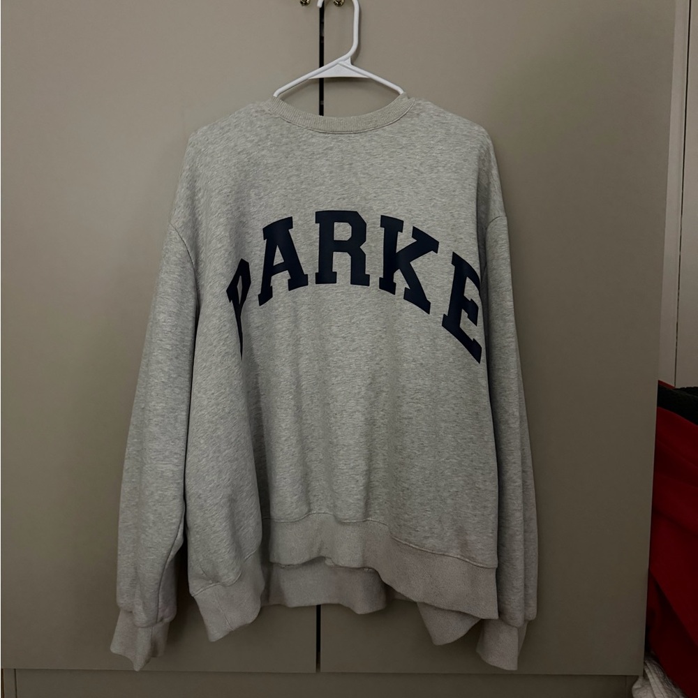 Parke Light Gray Crewneck Sweatshirt with Navy Lettering
